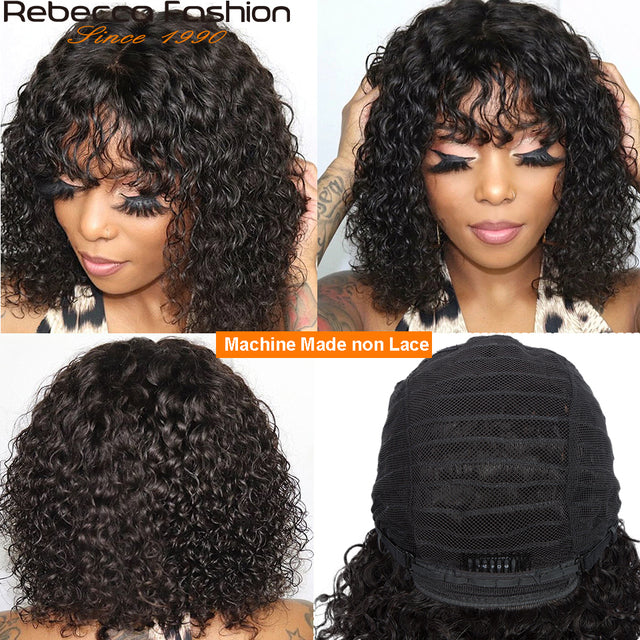 Rebecca 13X4 Cut Bob Wig Short Lace Front Human Hair Wigs Brazilian Straight Bob Wigs Remy Deep Curly Lace Frontal Wig