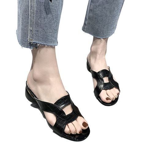 Summer Slippers Shoes Women 2022 Rhinestone Low-Heeled Comfort Lady Sandals Open-Toe All-Match Female Sandalias Chaussure Femme