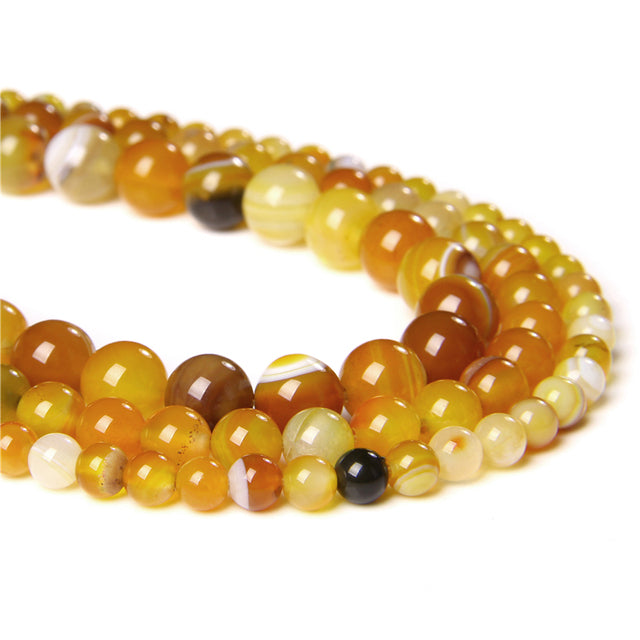 Natural orange agates Stone Beads Smooth Striped Agates Round stone loose spacer beads For Jewelry Making Diy Bracelets handmade
