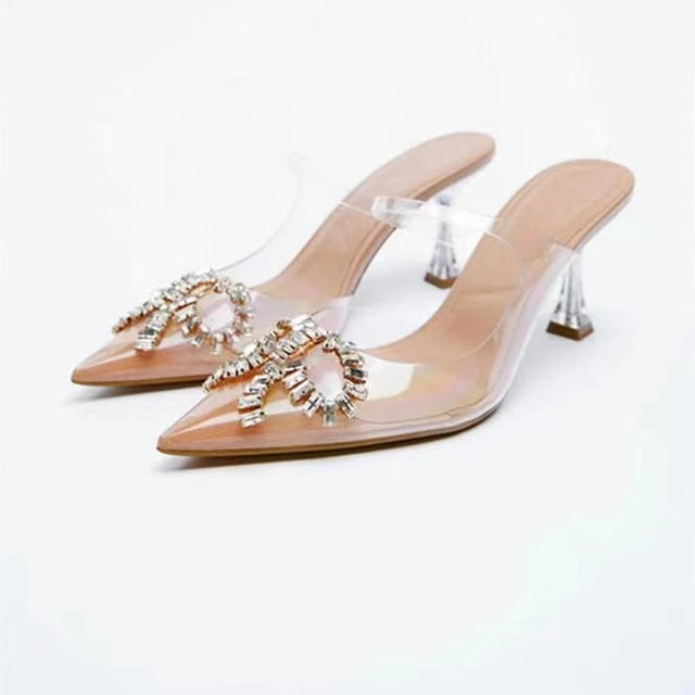 ZARZ 2022 Summer Cute Rhinestone Pointed Sandals Women Transparent High Heels Slippers Woman Elegant Sandals Shiny Sexy Pumps