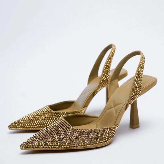 ZARZ 2022 Summer Cute Rhinestone Pointed Sandals Women Transparent High Heels Slippers Woman Elegant Sandals Shiny Sexy Pumps