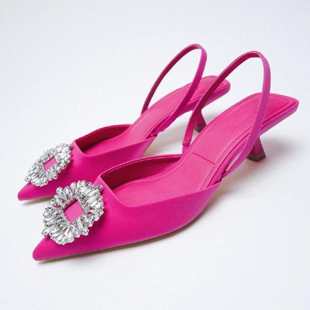 ZARZ 2022 Summer Cute Rhinestone Pointed Sandals Women Transparent High Heels Slippers Woman Elegant Sandals Shiny Sexy Pumps