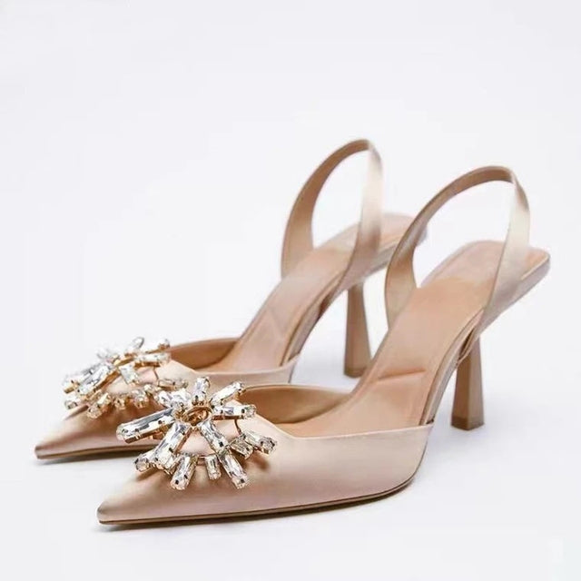 ZARZ 2022 Summer Cute Rhinestone Pointed Sandals Women Transparent High Heels Slippers Woman Elegant Sandals Shiny Sexy Pumps
