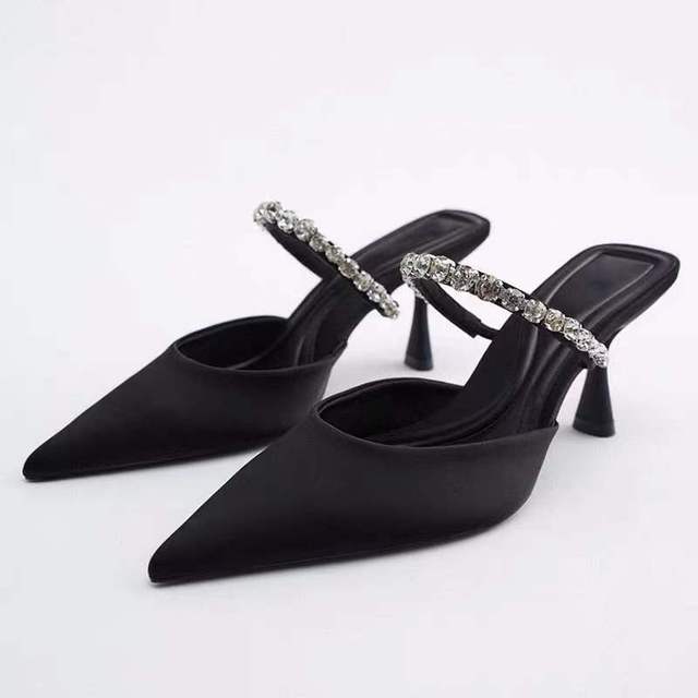 ZARZ 2022 Summer Cute Rhinestone Pointed Sandals Women Transparent High Heels Slippers Woman Elegant Sandals Shiny Sexy Pumps