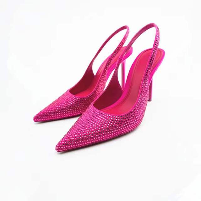 ZARZ 2022 Summer Cute Rhinestone Pointed Sandals Women Transparent High Heels Slippers Woman Elegant Sandals Shiny Sexy Pumps