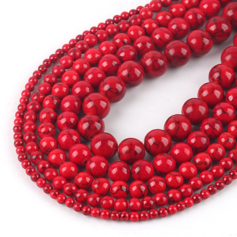 Wholesale Natural Stone Beads Red Howlite Turquoises Round Loose Beads for Jewelry Making DIY Bracelets Necklace 4/6/8/10/12mm