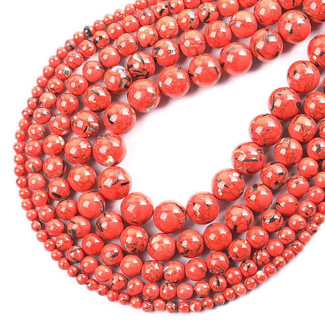 Wholesale Natural Stone Beads Red Howlite Turquoises Round Loose Beads for Jewelry Making DIY Bracelets Necklace 4/6/8/10/12mm