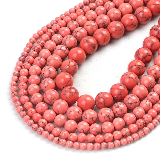 Wholesale Natural Stone Beads Red Howlite Turquoises Round Loose Beads for Jewelry Making DIY Bracelets Necklace 4/6/8/10/12mm