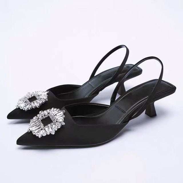 2022 New Women's Shoes Pointed Toe Shallow Nude Pink Diamond Shoes Low Heel Back Strappy Shoes Women womens shoes shoes
