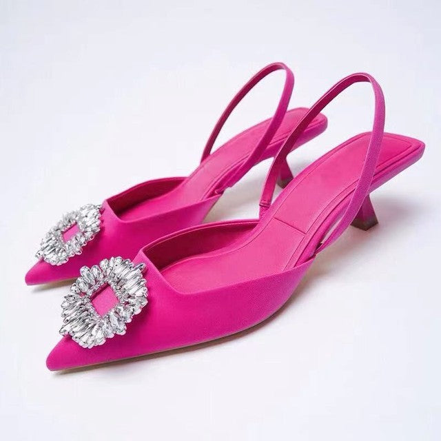 2022 New Women's Shoes Pointed Toe Shallow Nude Pink Diamond Shoes Low Heel Back Strappy Shoes Women womens shoes shoes