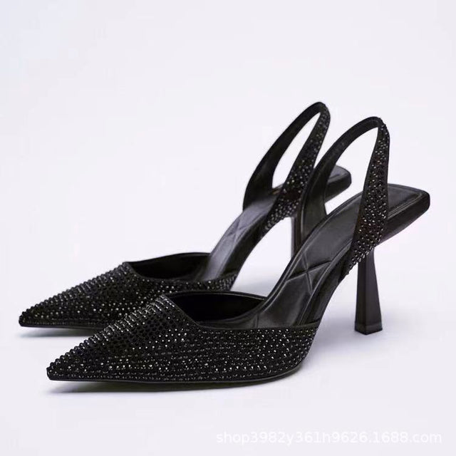 ZARZ 2022 Summer Cute Rhinestone Pointed Sandals Women Transparent High Heels Slippers Woman Elegant Sandals Shiny Sexy Pumps