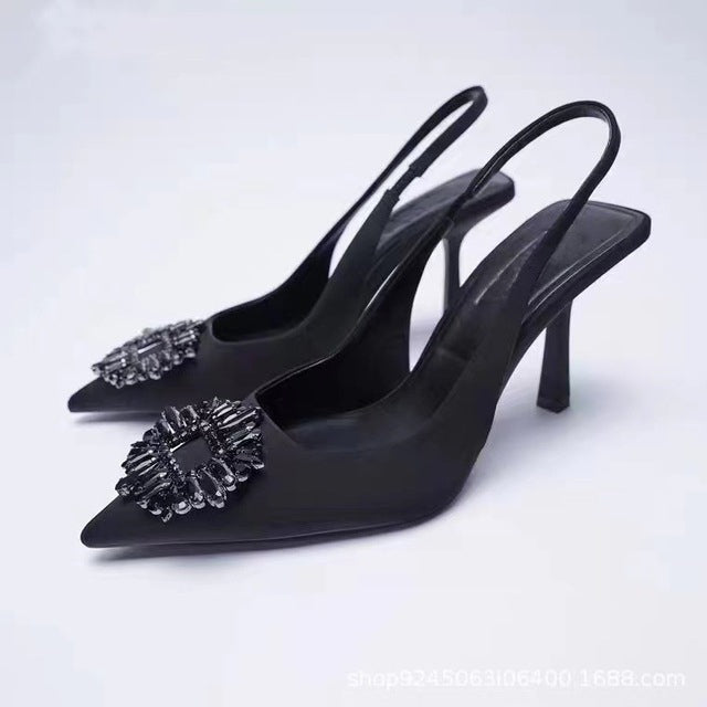 ZARZ 2022 Summer Cute Rhinestone Pointed Sandals Women Transparent High Heels Slippers Woman Elegant Sandals Shiny Sexy Pumps