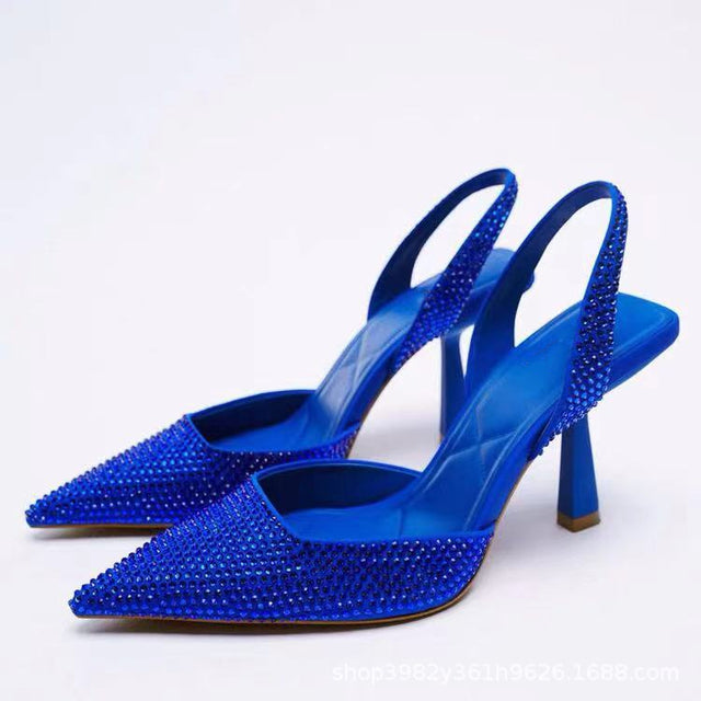 ZARZ 2022 Summer Cute Rhinestone Pointed Sandals Women Transparent High Heels Slippers Woman Elegant Sandals Shiny Sexy Pumps