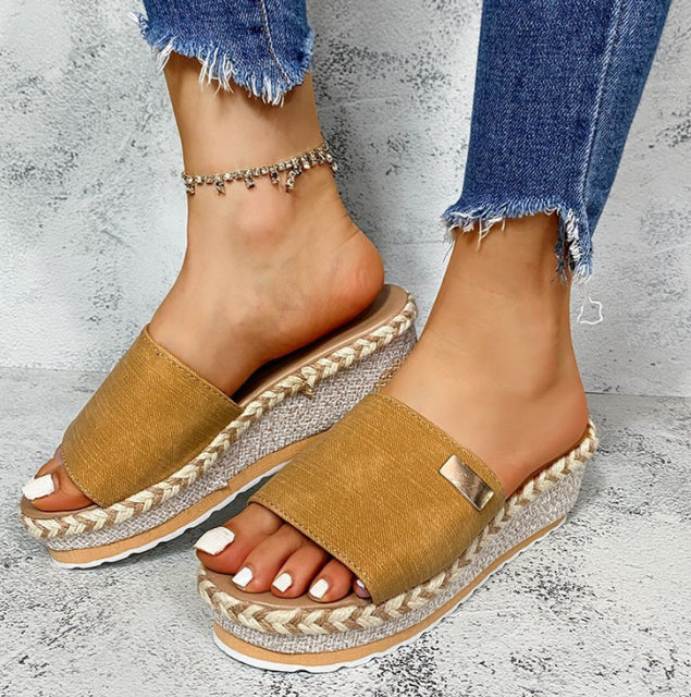 New Women Slippers Casual Solid Color Bowknot Platform Flat Shoes Fashion Braided Straps Outdoor Walking Sandals Zapatilla Mujer