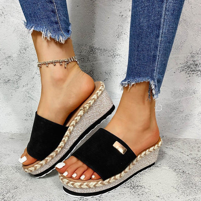 New Women Slippers Casual Solid Color Bowknot Platform Flat Shoes Fashion Braided Straps Outdoor Walking Sandals Zapatilla Mujer