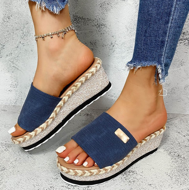 New Women Slippers Casual Solid Color Bowknot Platform Flat Shoes Fashion Braided Straps Outdoor Walking Sandals Zapatilla Mujer