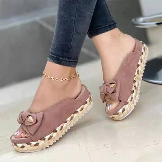 New Women Slippers Casual Solid Color Bowknot Platform Flat Shoes Fashion Braided Straps Outdoor Walking Sandals Zapatilla Mujer