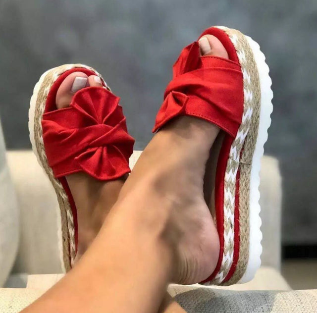 New Women Slippers Casual Solid Color Bowknot Platform Flat Shoes Fashion Braided Straps Outdoor Walking Sandals Zapatilla Mujer