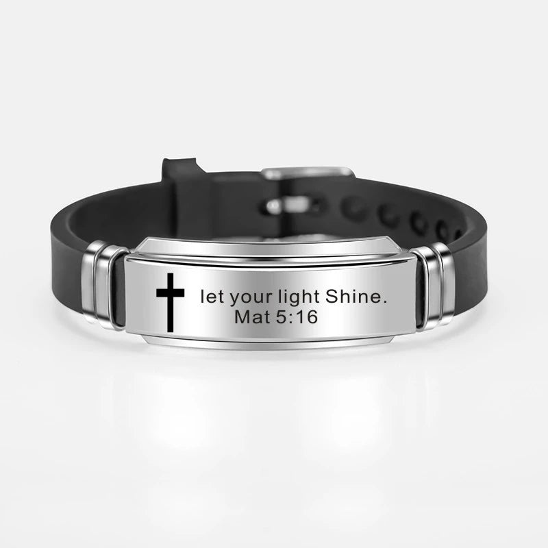 Cross Jesus Scripture Quote Bracelet Christian Bible Verse Stainless Steel Bracelets Silicone Wristband