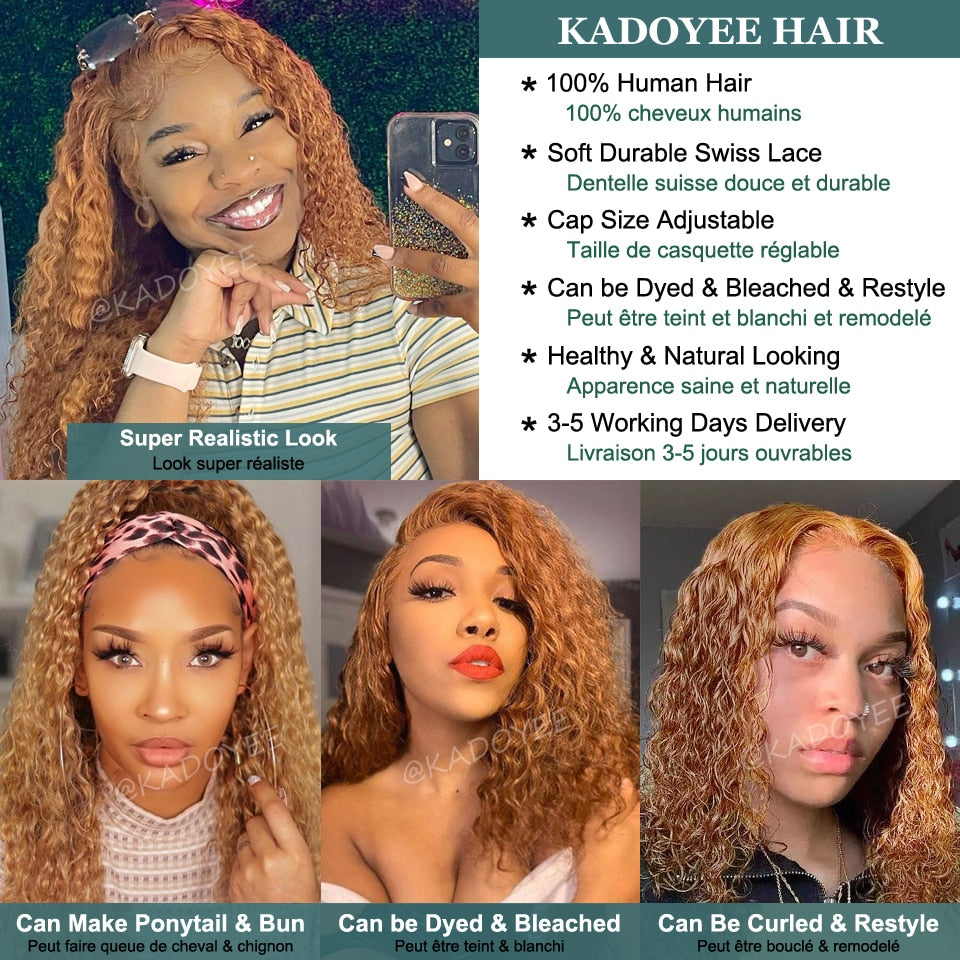 Curly Honey Blonde Lace Front Human Hair Wigs For Women Ombre Color Brazilian Hd Lace Frontal Wig Short Bob Curly Human Hair Wig