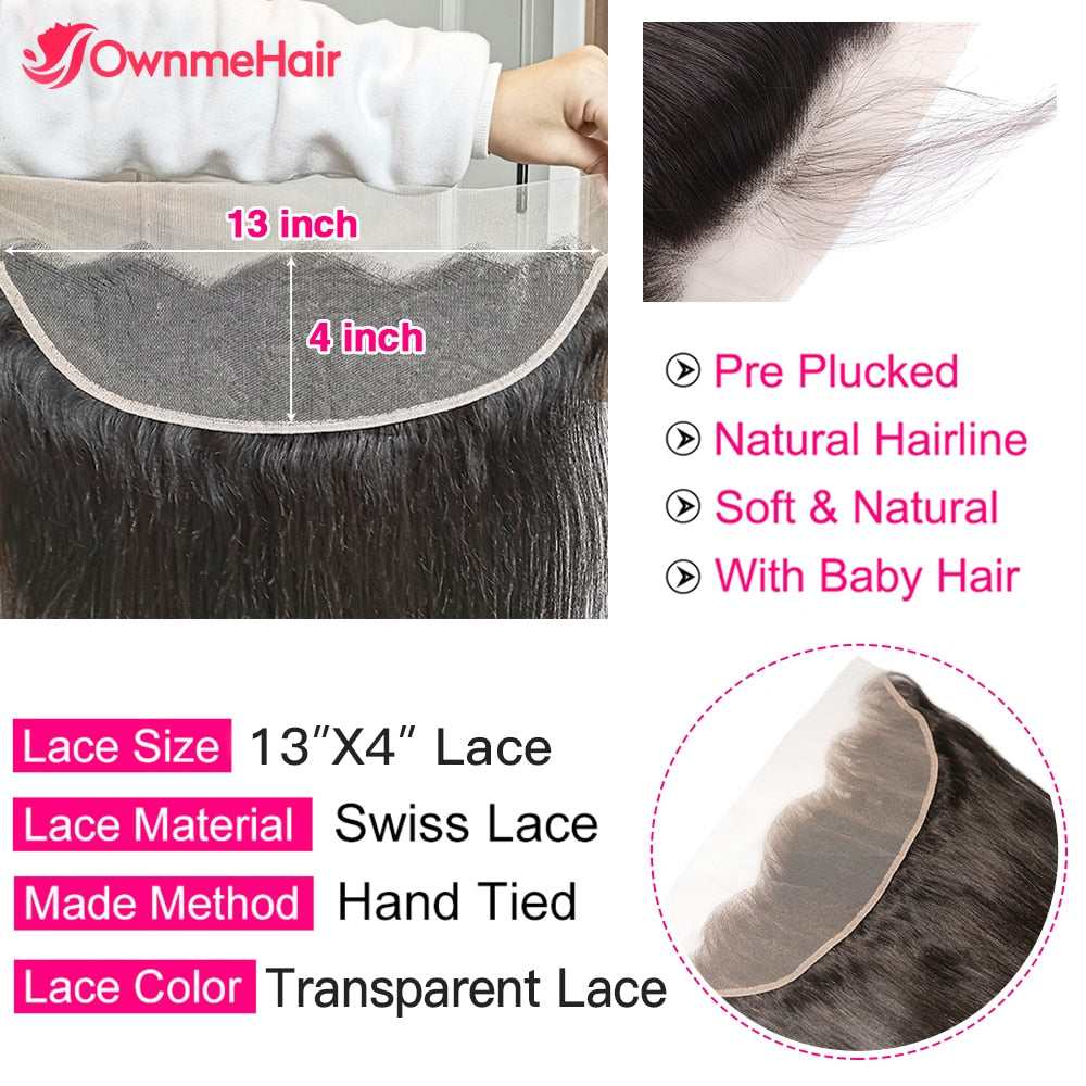 13x4 Transparent Lace Frontal Only Straight Brazilian Human Hair Frontal Closure 4x4 5x5 Lace Closure Pre Plucked Bleached Knots