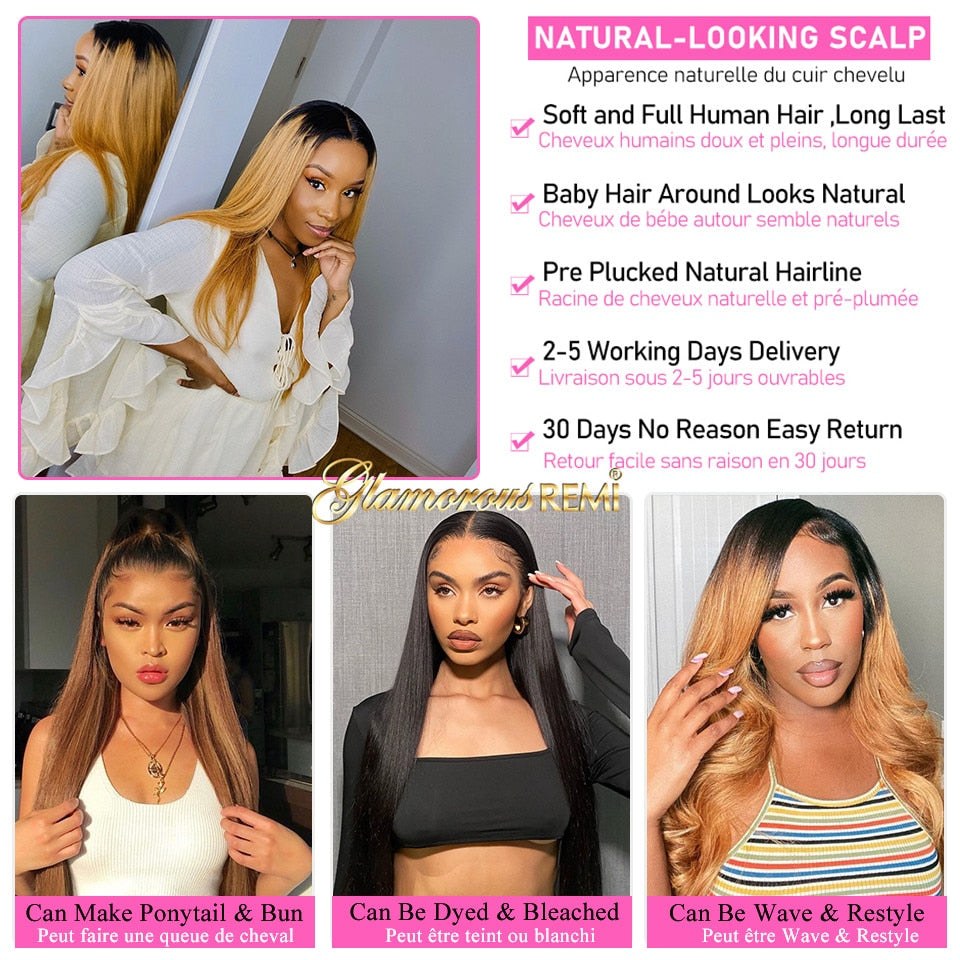 Colored Straight Lace Front Wigs For Women Human Hair Preplucked 13x4 Brazilian Ombre Brown Straight Lace Front Human Hair Wigs