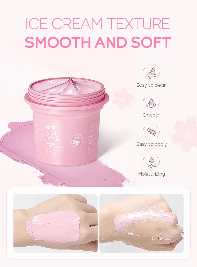 100g Japan Sakura Mud Face Mask Reduce Wrinkle Night Facial Packs Skin Clean Blackhead Pores Smearing Mud Mask Skin Care