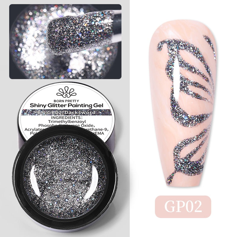 BORN PRETTY Sparkling Metallic Painting Gel Polish Soak Off Gel Nail Polish Flower Drawing Gold Silver Mirror Glitter UV Gel 5ml