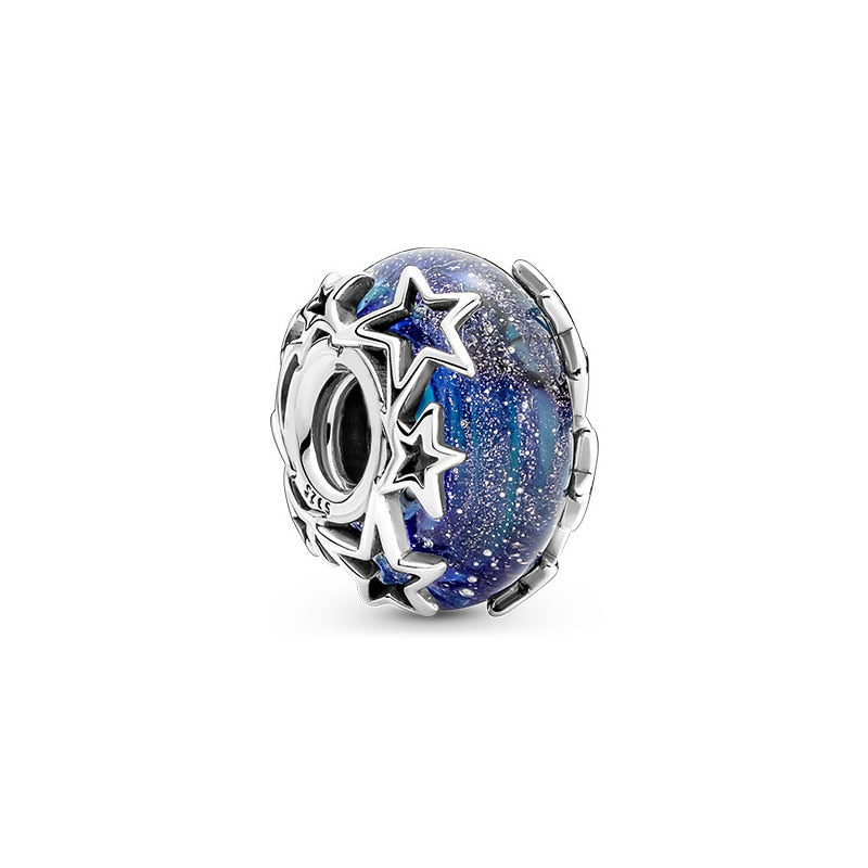 Hot sale Blue Series Beads 925 Sterling Silver Shiny Snow Pumpkin Car Pendant fit Original Pandora Bracelet DIY Jewelry