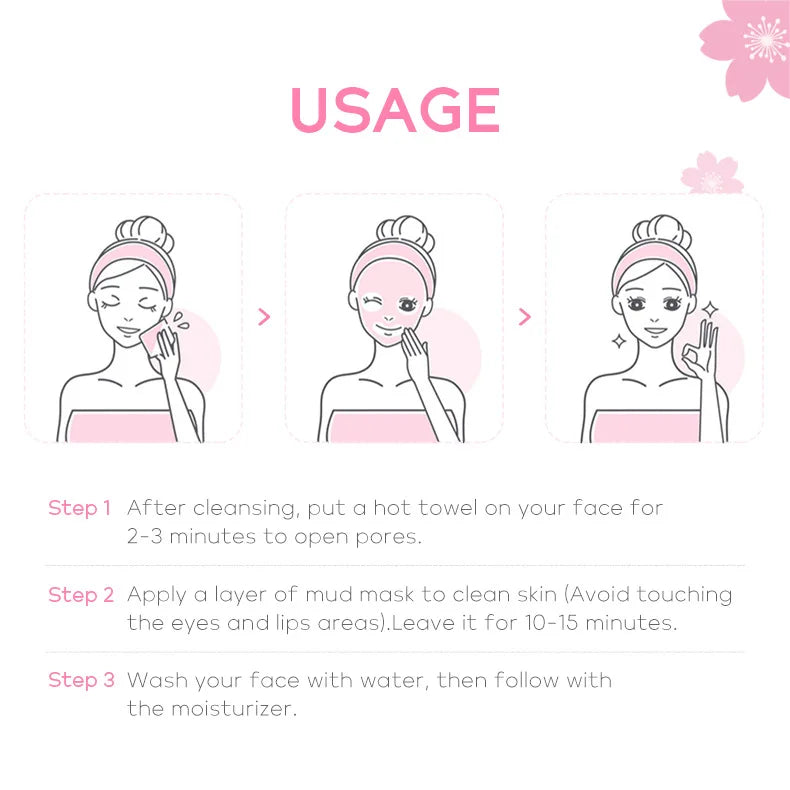 100g Japan Sakura Mud Face Mask Reduce Wrinkle Night Facial Packs Skin Clean Blackhead Pores Smearing Mud Mask Skin Care