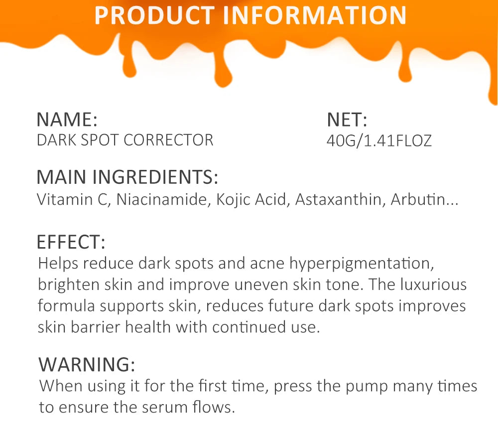 Dark Spot Remover Vitamin C Whitening Remove Melasma Freckle Sun Spots Anti-Pigmentation Improve Dullness Brighten Skin Care