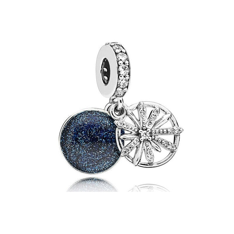 Hot selling blue series beads 925 sterling silver snowflake pumpkin car pendant fit original Pandora bracelet DIY gift