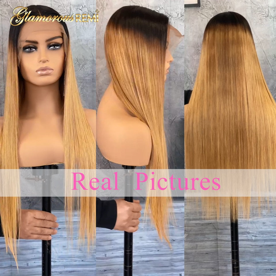 Colored Straight Lace Front Wigs For Women Human Hair Preplucked 13x4 Brazilian Ombre Brown Straight Lace Front Human Hair Wigs