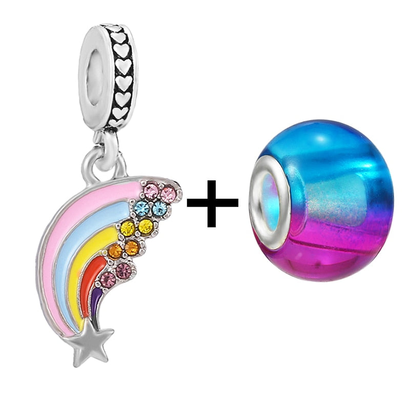 2Pcs/lot Special Offer Love Star Rainbow Charms Beads Fit Brand Bracelet & Necklaces For Women DIY Making  Jewelry Accessories