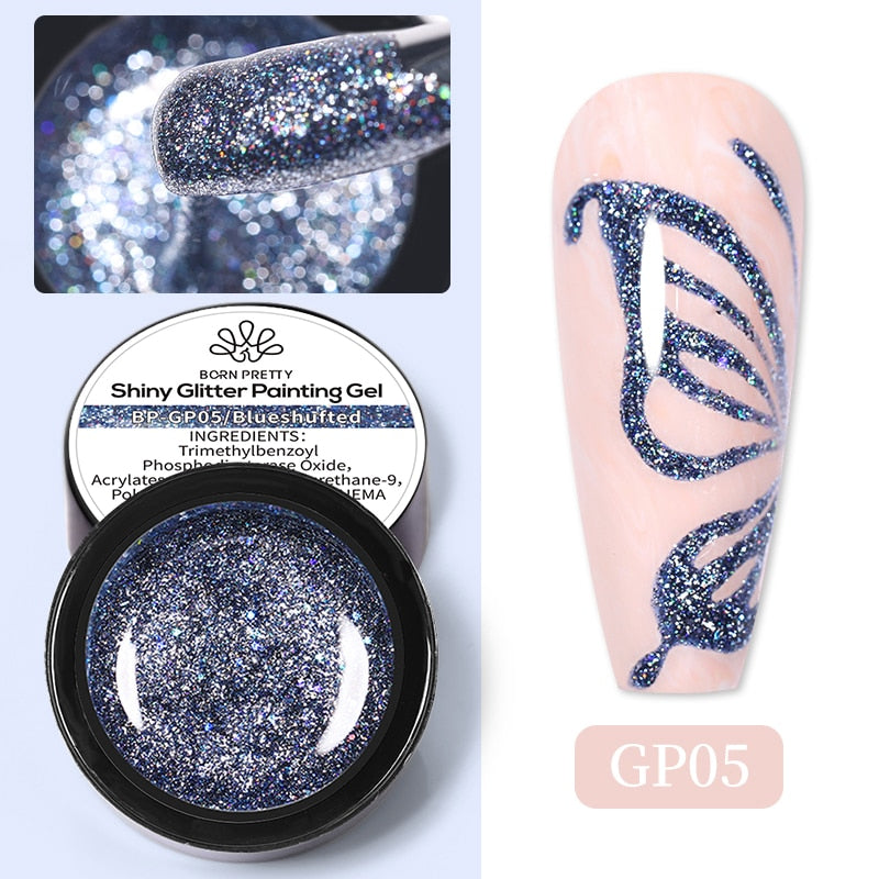 BORN PRETTY Metallic Painting Gel Polish for Nail Art Soak Off Gel Nail Polish Gold Silver Mirror Glitter UV Gel 5ml