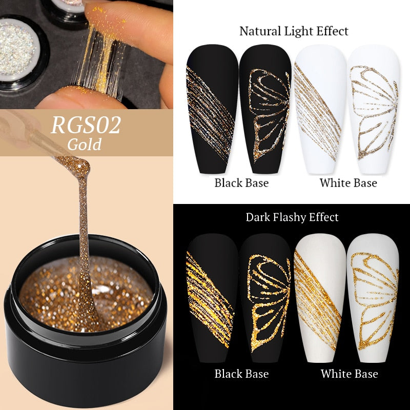 BORN PRETTY Sparkling Metallic Painting Gel Polish Soak Off Gel Nail Polish Flower Drawing Gold Silver Mirror Glitter UV Gel 5ml