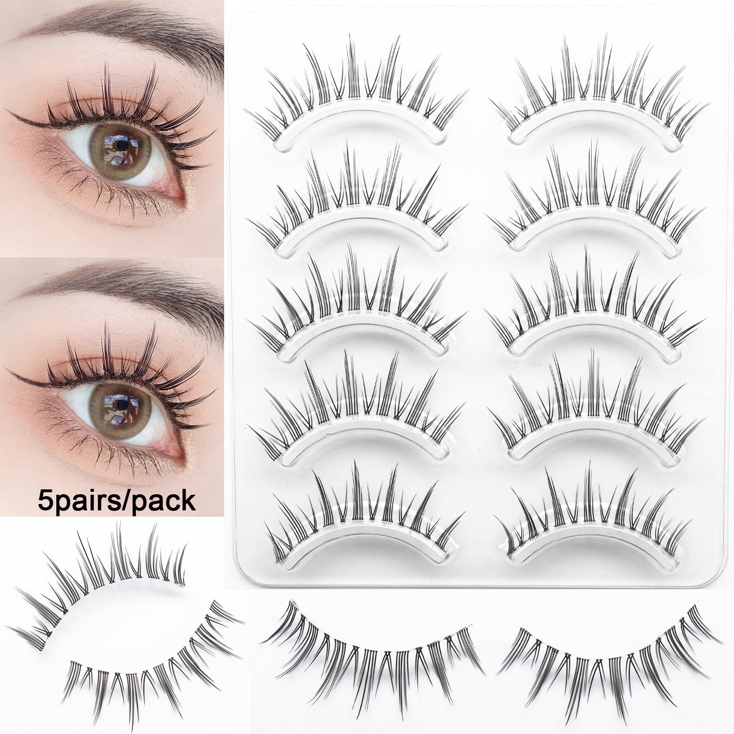 5 Pairs Eyelashes Bundles Lashes Natural Wispy False Eyelash Lashes Manga Lashes Invisible Band Soft Natural Eyelashes Extension