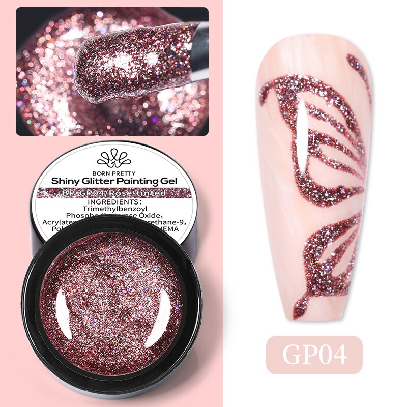 BORN PRETTY Sparkling Metallic Painting Gel Polish Soak Off Gel Nail Polish Flower Drawing Gold Silver Mirror Glitter UV Gel 5ml