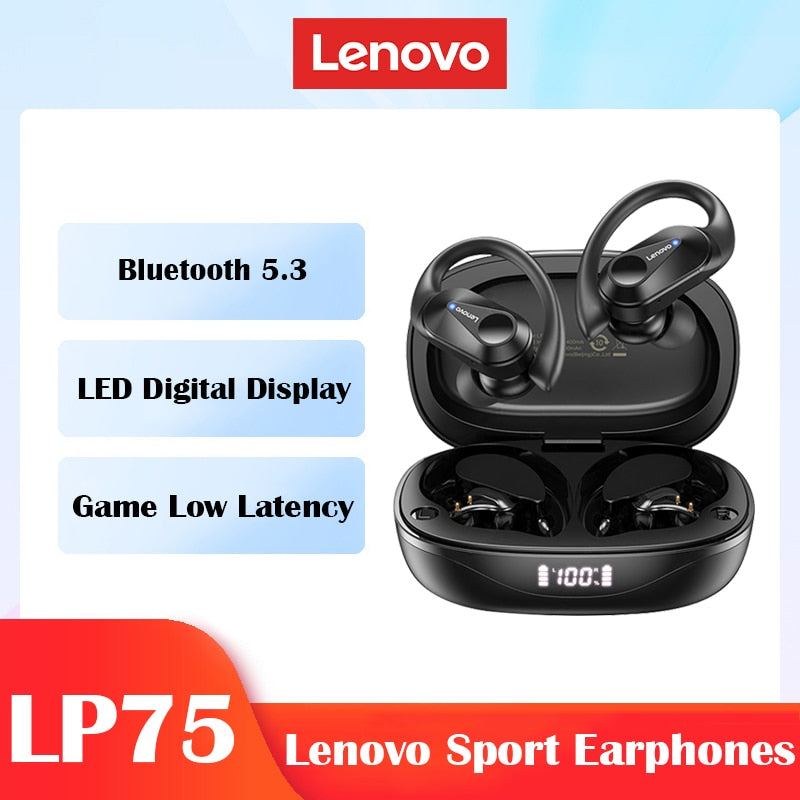 Lenovo LP75 TWS Sports Earphones Bluetooth 5.3 Wireless Headphones Waterproof HiFi Stereo Noise Reduction Earbuds with Mics