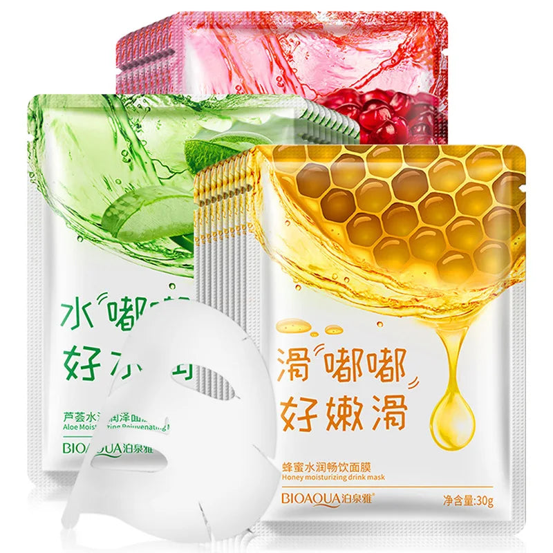 15Pcs BIOAQUA Fresh Fruit Face Mask Snail Hyaluronic Acid Hydrating Firming Skincare Sheet Masks Facial Mask Korean Cosmetics