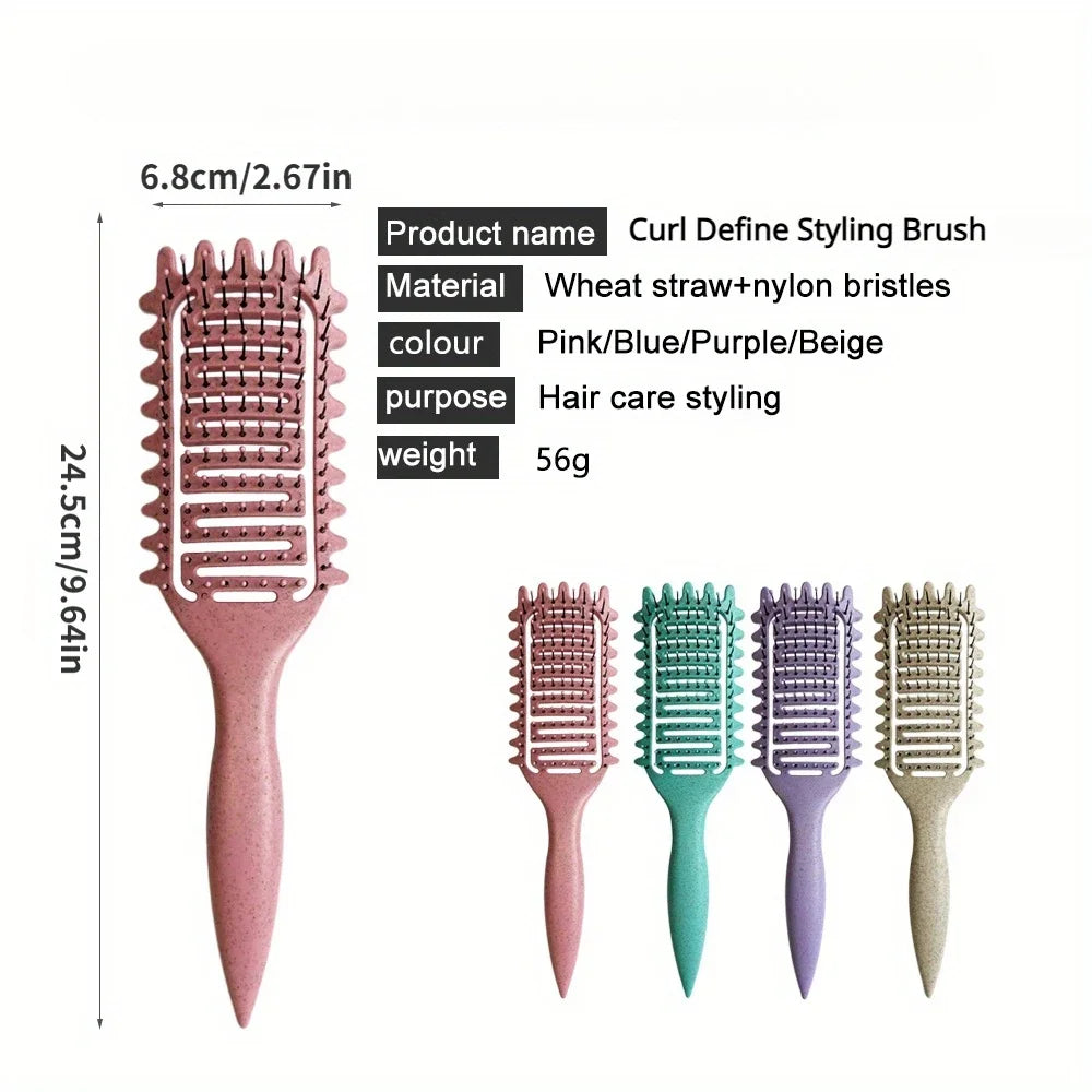 Curl Define Styling Brush Hollow Boar Bristle Detangling Hair Brush Tangled Hair Comb Shaping Defining Curls Hair Styling Tools