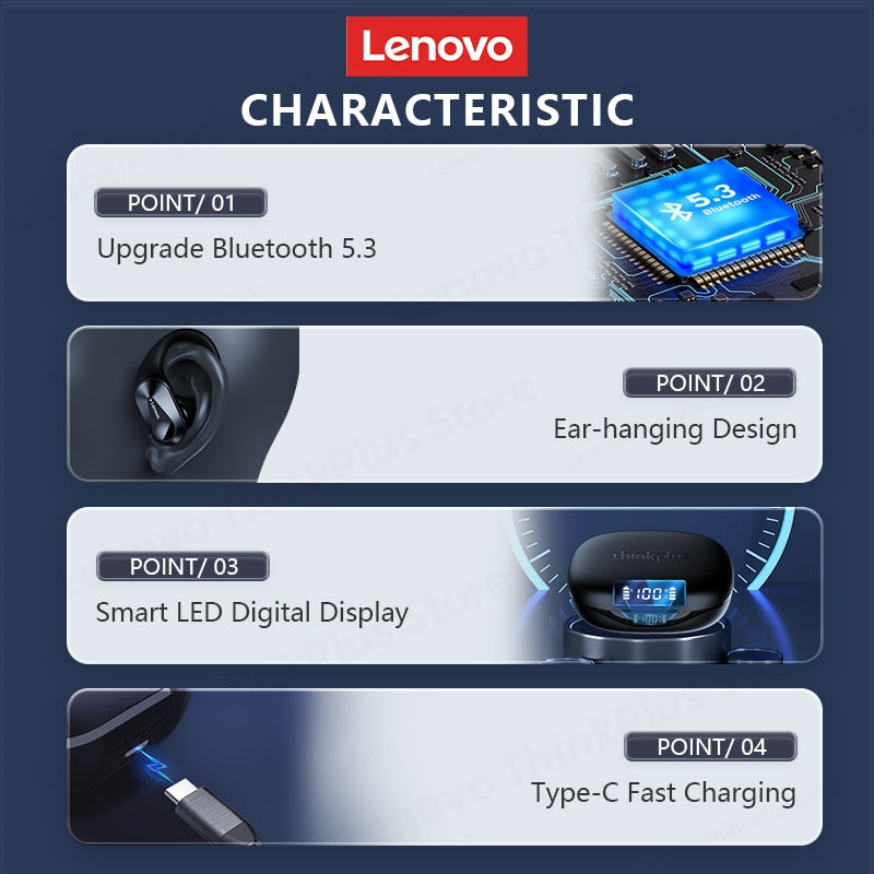 Lenovo LP75 TWS Sports Earphones Bluetooth 5.3 Wireless Headphones Waterproof HiFi Stereo Noise Reduction Earbuds with Mics