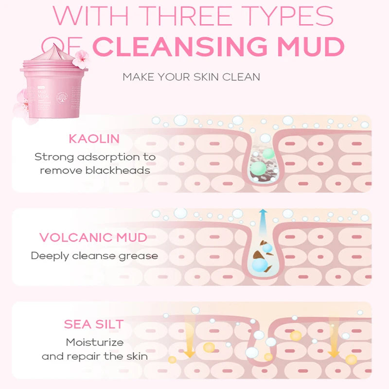 100g Japan Sakura Mud Face Mask Reduce Wrinkle Night Facial Packs Skin Clean Blackhead Pores Smearing Mud Mask Skin Care