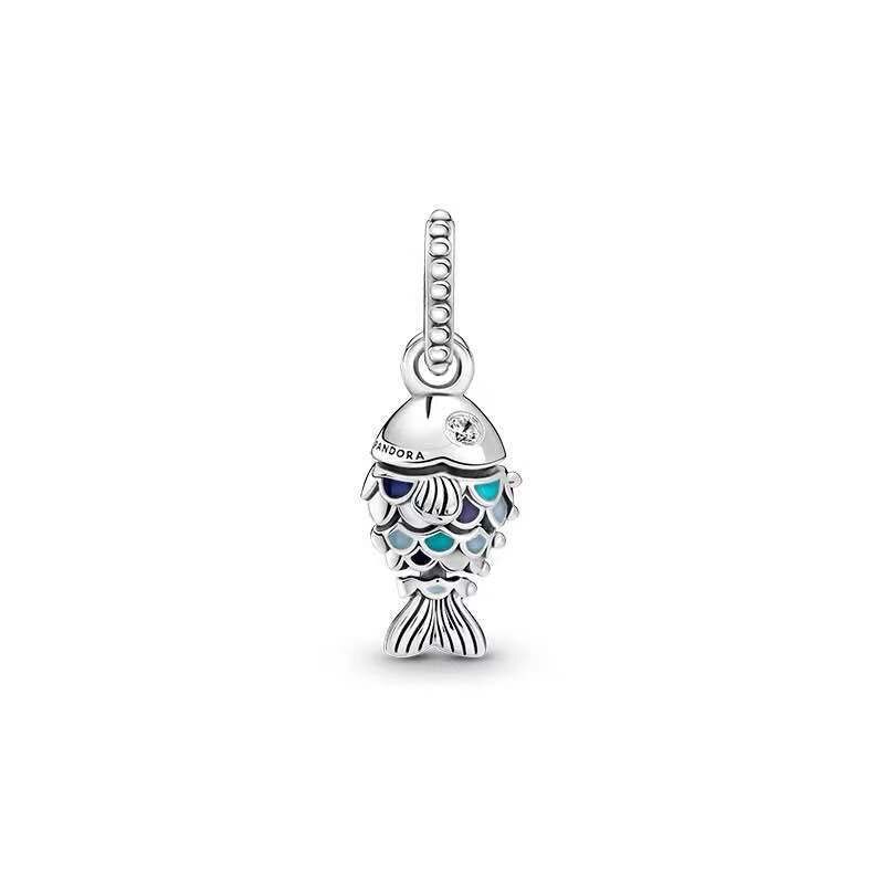 Cute Sparkling Blue Crystal Charm 925 Originales Sterling Silver Beads For Jewelry Making DIY Bracelet Women Mermaid Moments