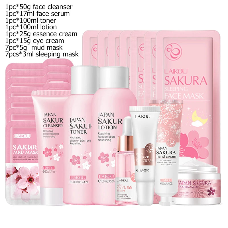 Green Tea Skin Care Kit Korean Cosmetic Moisturizing Acne Exfoliate Beauty Face Care Set For Women Sakura Products kit