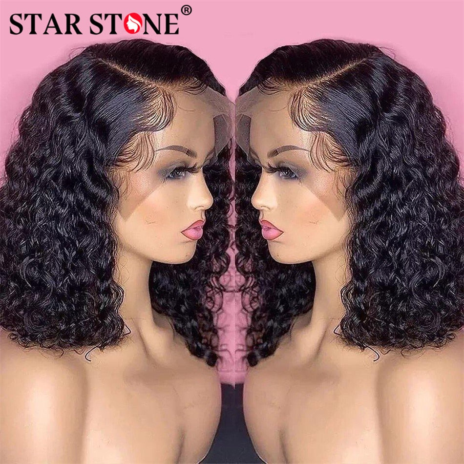 Deep Wave Bob Wig T PartLace Frontal Wig Human Hair Natural Hairline Peruvian Remy Curly Short Bob Lace Wig Preplucked Baby Hair