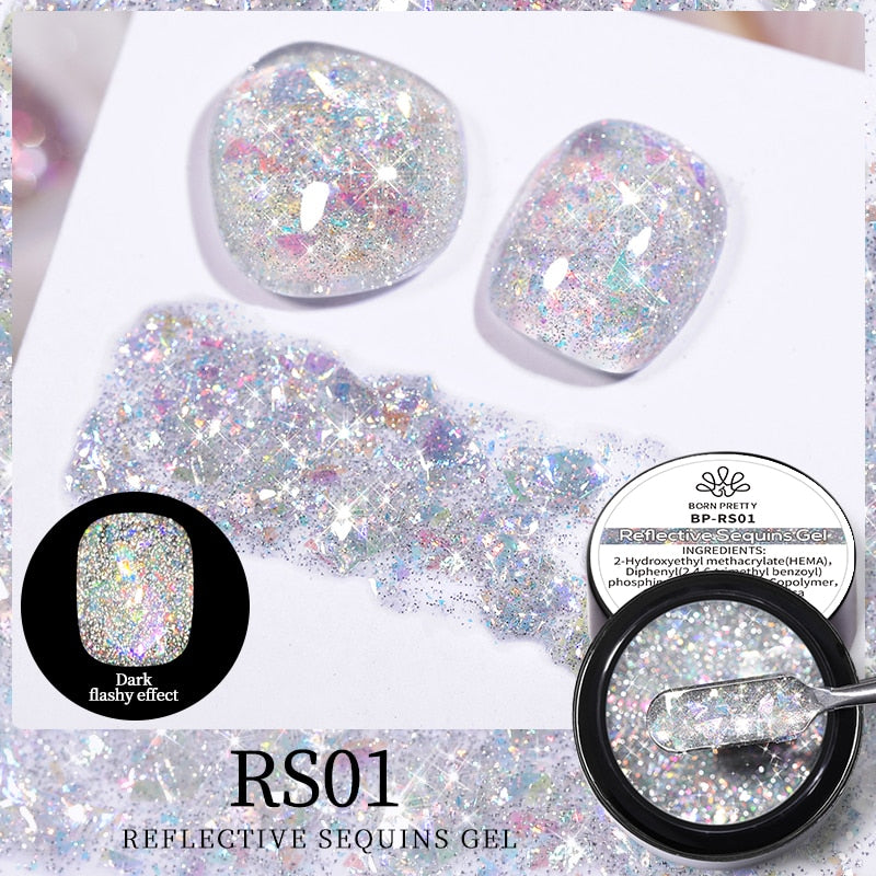 BORN PRETTY Sparkling Metallic Painting Gel Polish Soak Off Gel Nail Polish Flower Drawing Gold Silver Mirror Glitter UV Gel 5ml