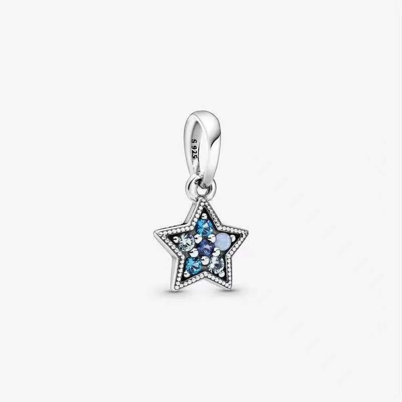 Cute Sparkling Blue Crystal Charm 925 Originales Sterling Silver Beads For Jewelry Making DIY Bracelet Women Mermaid Moments