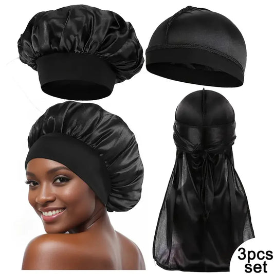 3pcs Combination Set Imitation Silk Elastic Silk Smooth Hair Hat Watermelon Hat Personalized Daily Bonnet Sleeping Hat
