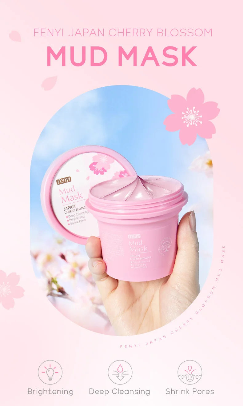 100g Japan Sakura Mud Face Mask Reduce Wrinkle Night Facial Packs Skin Clean Blackhead Pores Smearing Mud Mask Skin Care